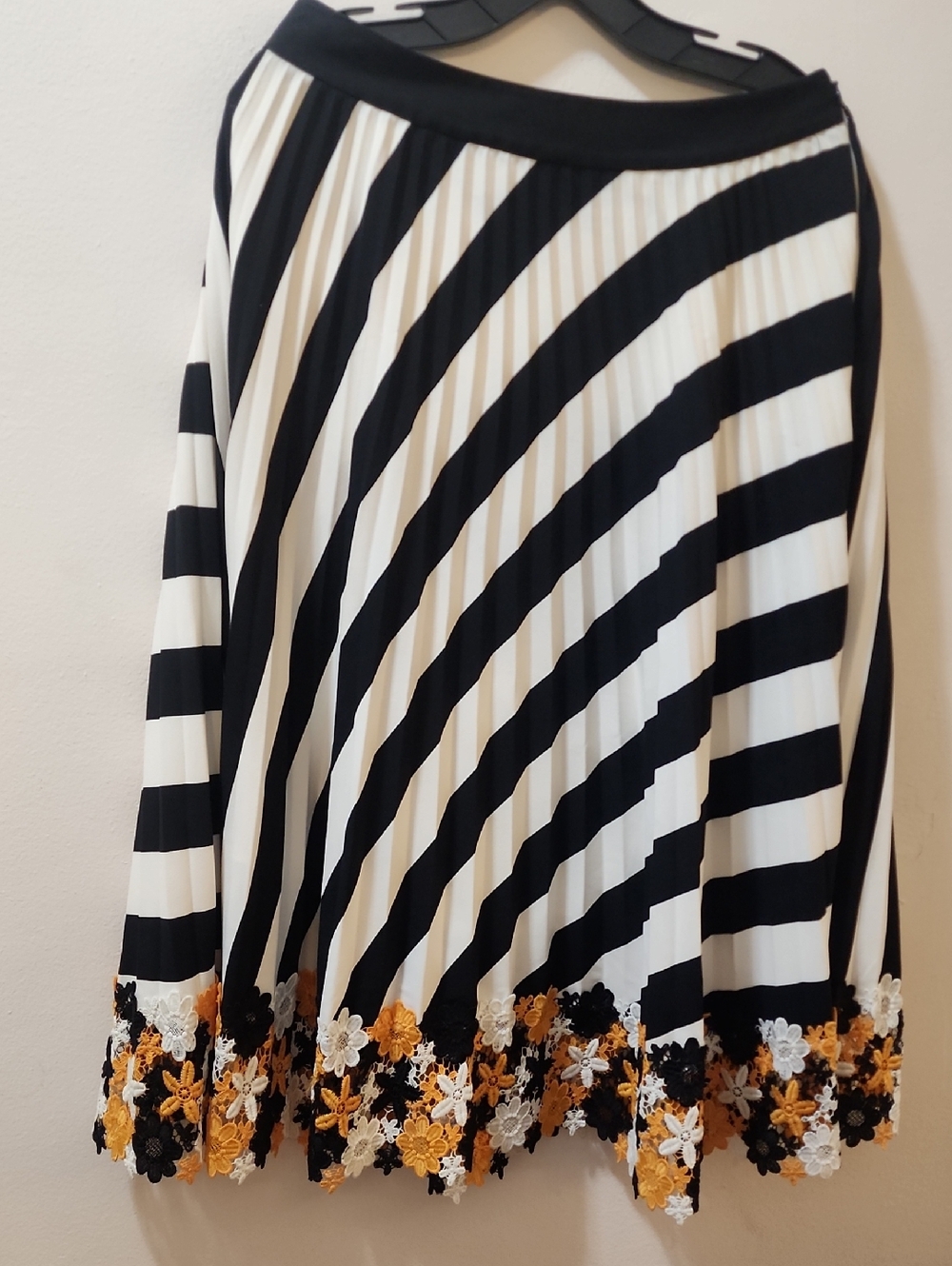 Karen Millen Black & White Striped Circle Skirt with Floral Hem